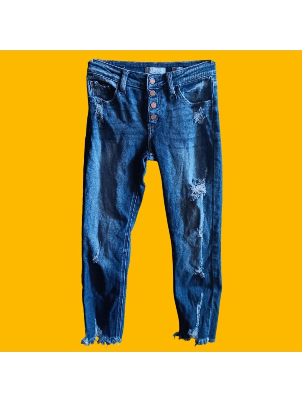 KanCan Signature Girls 14 Jeans Distressed Mid-Rise Slim-Fit Ankle Button Snap